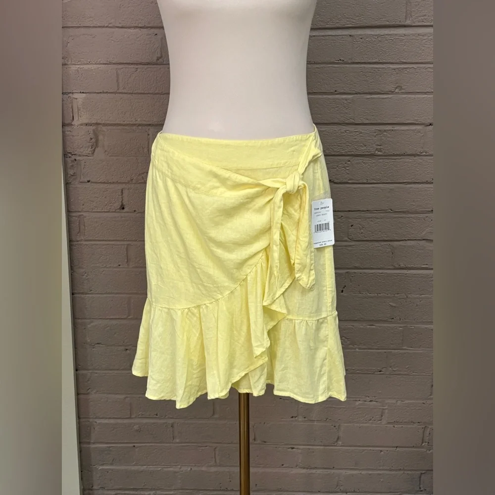 Free People  NWT   Linen Blend Yellow Wrap Skirt  10